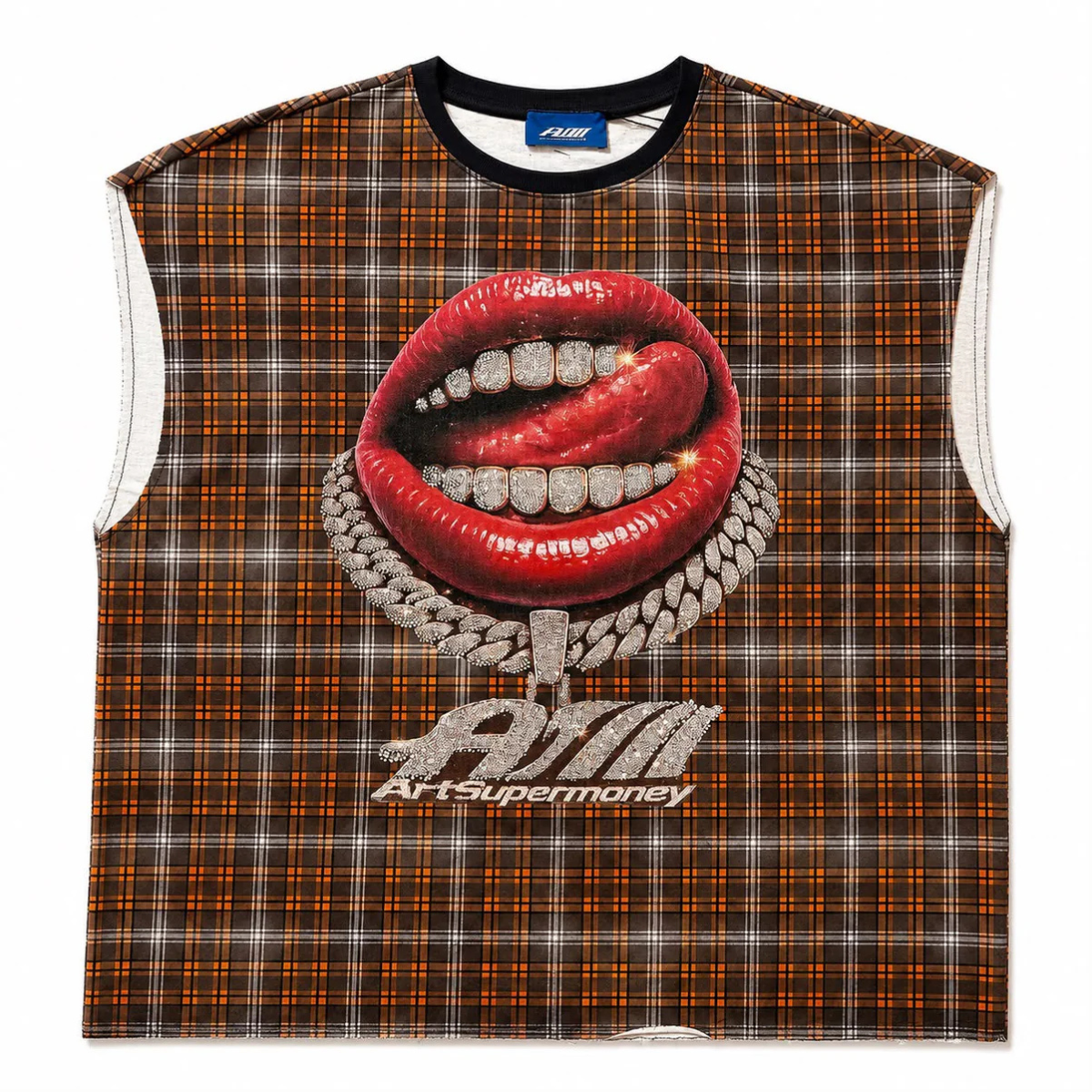 Artsupermoney Sleveless Tee Grillz - Check Orange