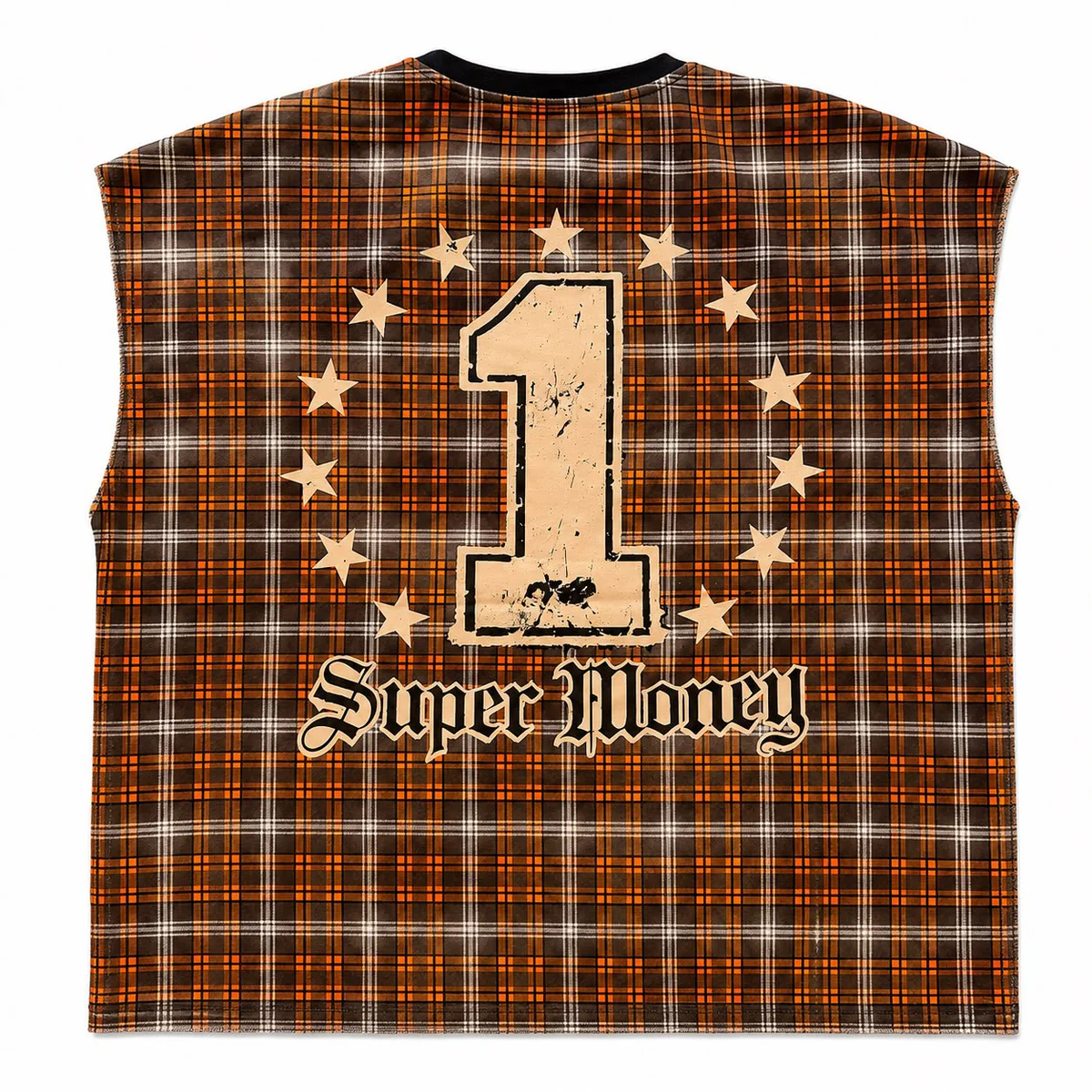 Artsupermoney Sleveless Tee Grillz - Check Orange