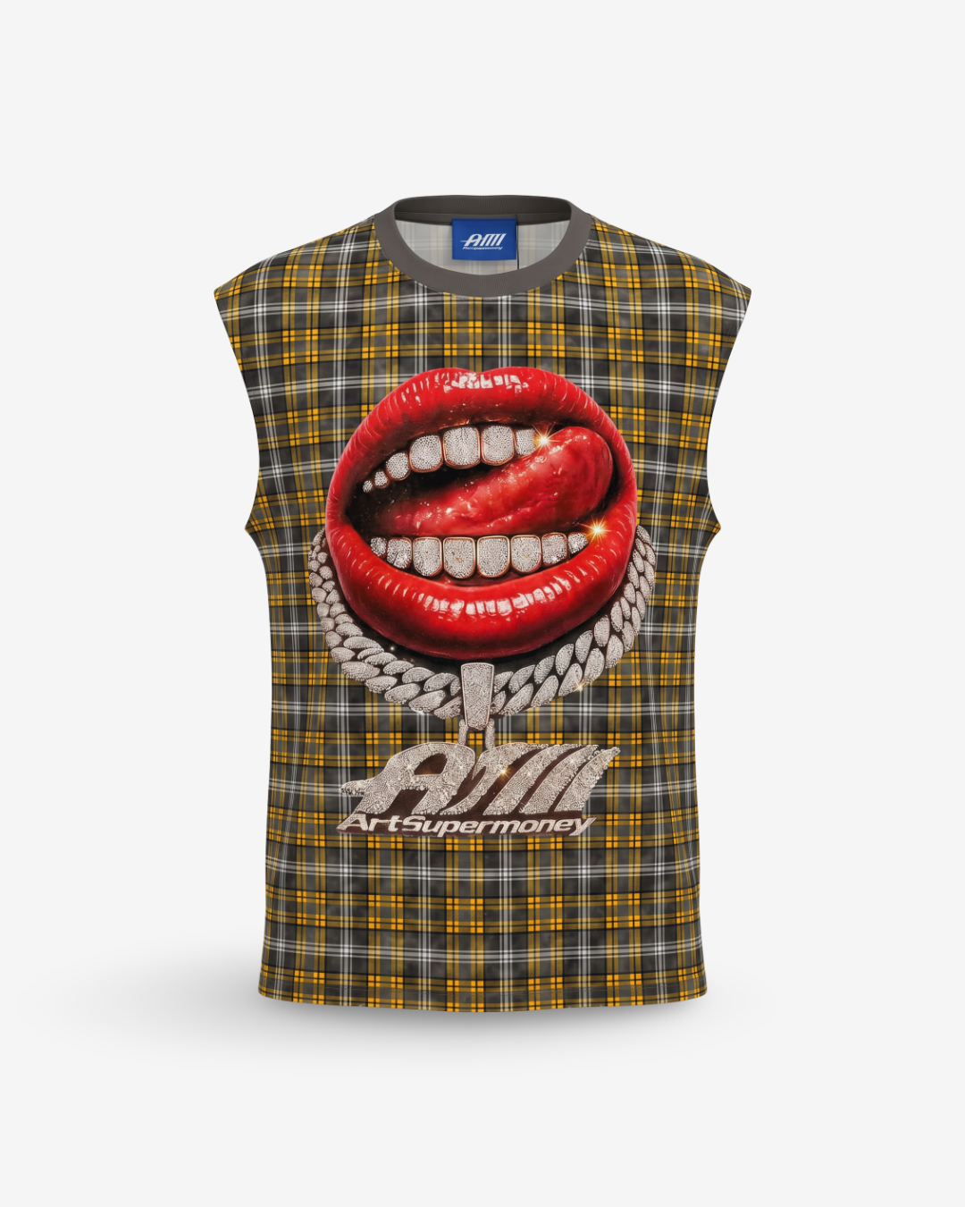 Artsupermoney Sleveless Tee Grillz - Check Yellow