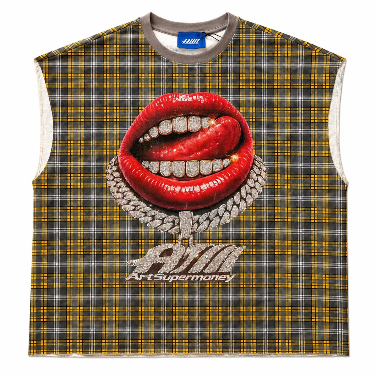 Artsupermoney Sleveless Tee Grillz - Check Yellow
