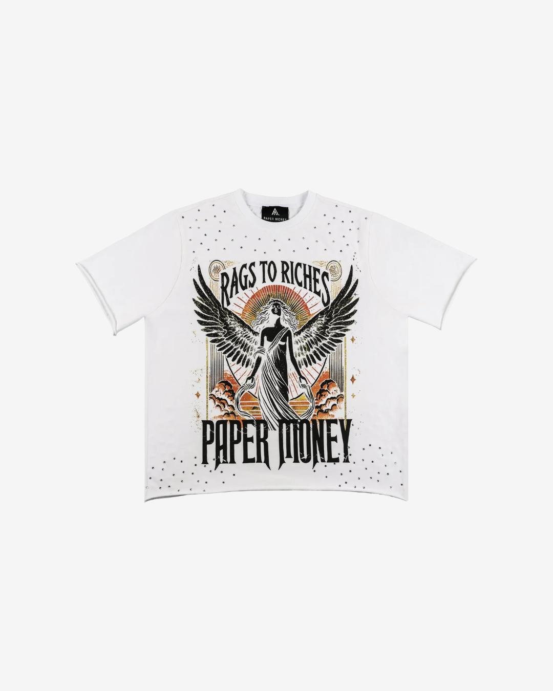 PAPER MONEY - Fallen Angels Rhinestone S/S Tee | White