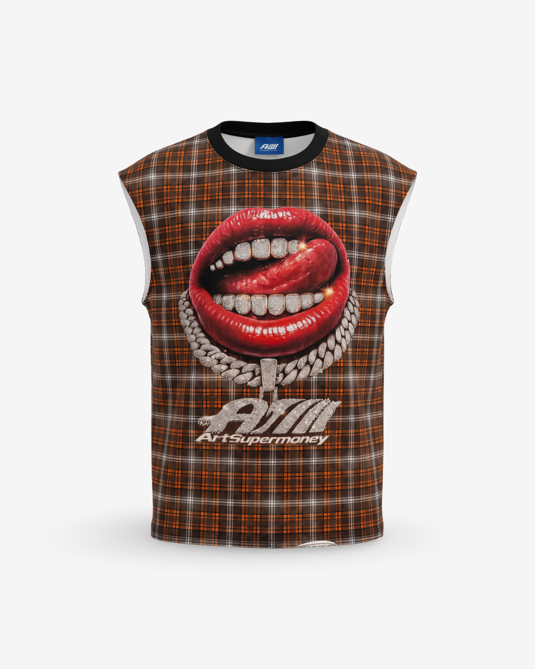 Artsupermoney Sleveless Tee Grillz - Check Orange