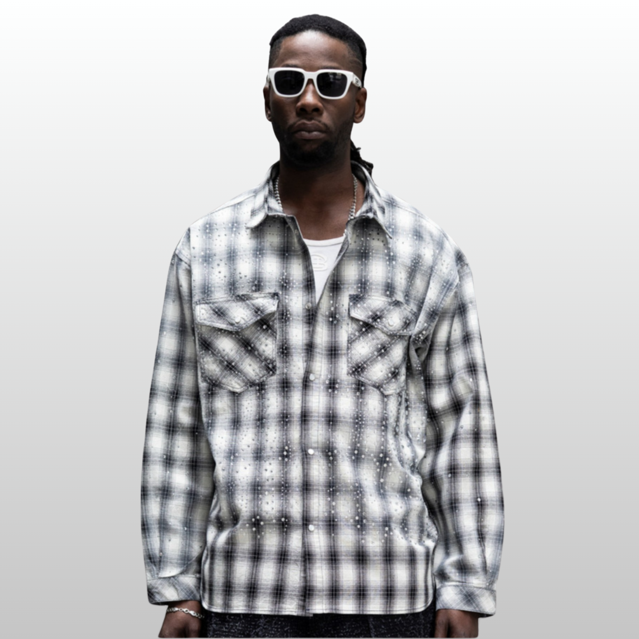 Black Island Crystal Shirt - Black/White