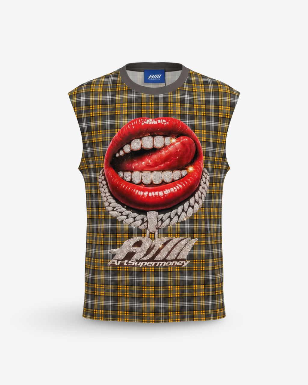 Artsupermoney Sleveless Tee Grillz - Check Yellow