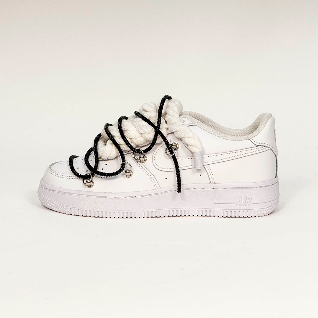 Air Force 1 Corda Laces White W/Black Glitter Overlaces