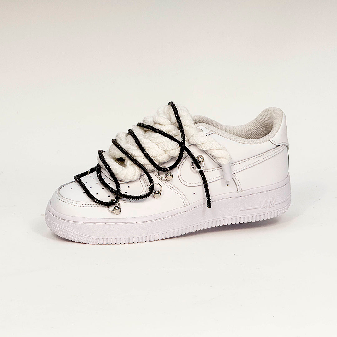 Air Force 1 Corda Laces White W/Black Glitter Overlaces