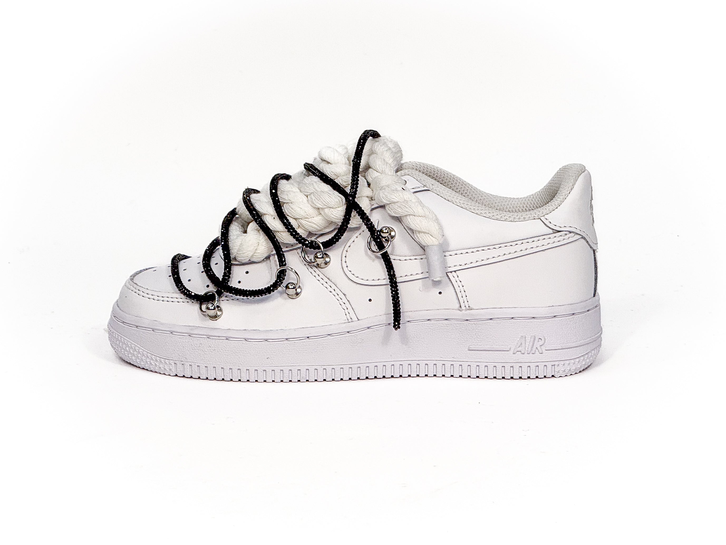 Air Force 1 White W/Black Glitter Overlaces