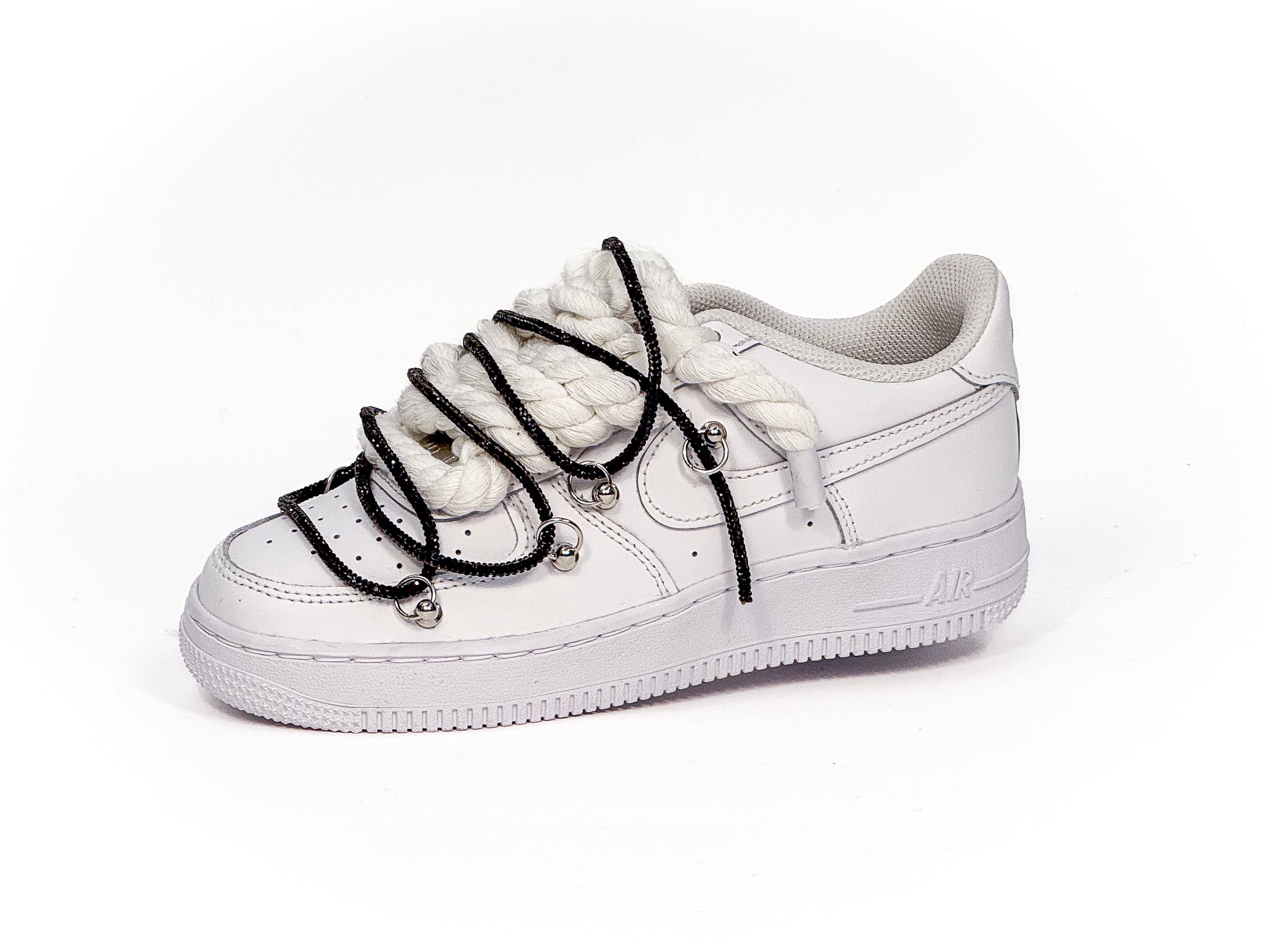 Air Force 1 White W/Black Glitter Overlaces
